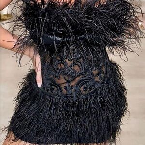Emilia Black Feathered Dress- FASHION NOVA